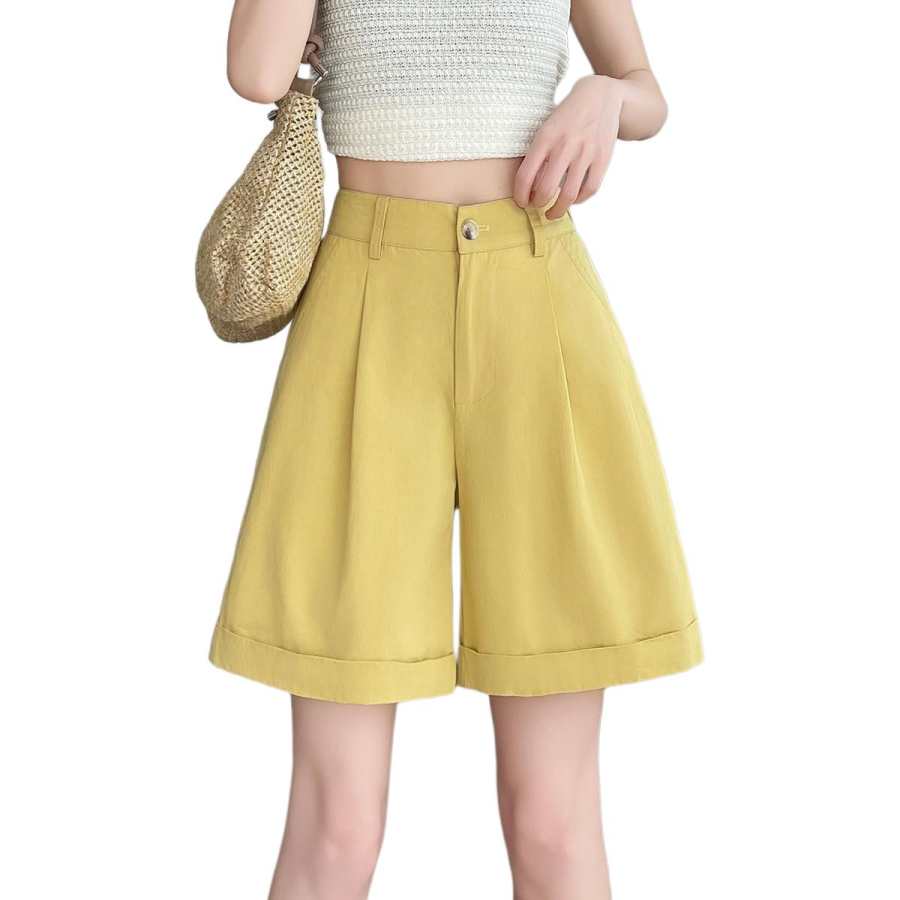 Tonlion Casual Shorts Women's Light Yellow Thin