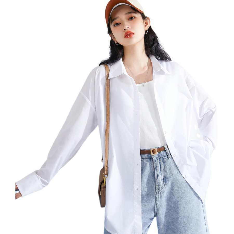 BALENO Solid Color Minimalist Style Lapel Casual Versatile Loose Fit Fashion Commute Everyday Long Sleeved Shirt Spring