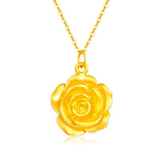 Mokinggran 5D Hard Gold Rose Pendant Elegant Floral Pendant Solid Gold Priced In Gram Gold Necklaces Women's