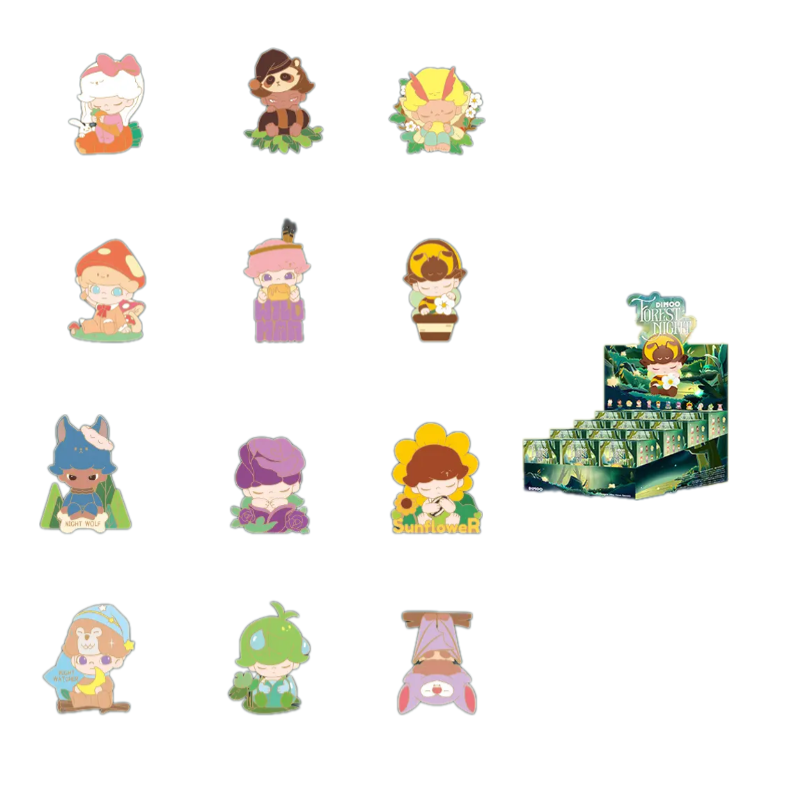 POP MART POP MART Dimoo Forest Night, Badge Mystery Boxes Single Mystery Box/Whole Box 12 Pcs