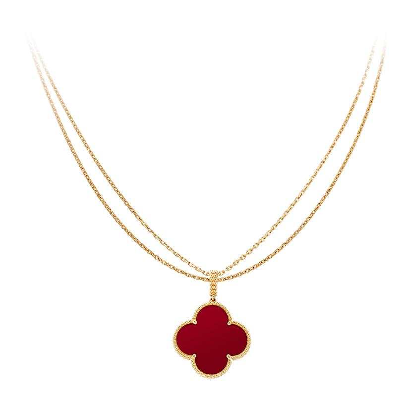 Van Cleef & Arpels Alhambra 18K Gold Red Chalcedony Necklaces Unisex Gold/Red