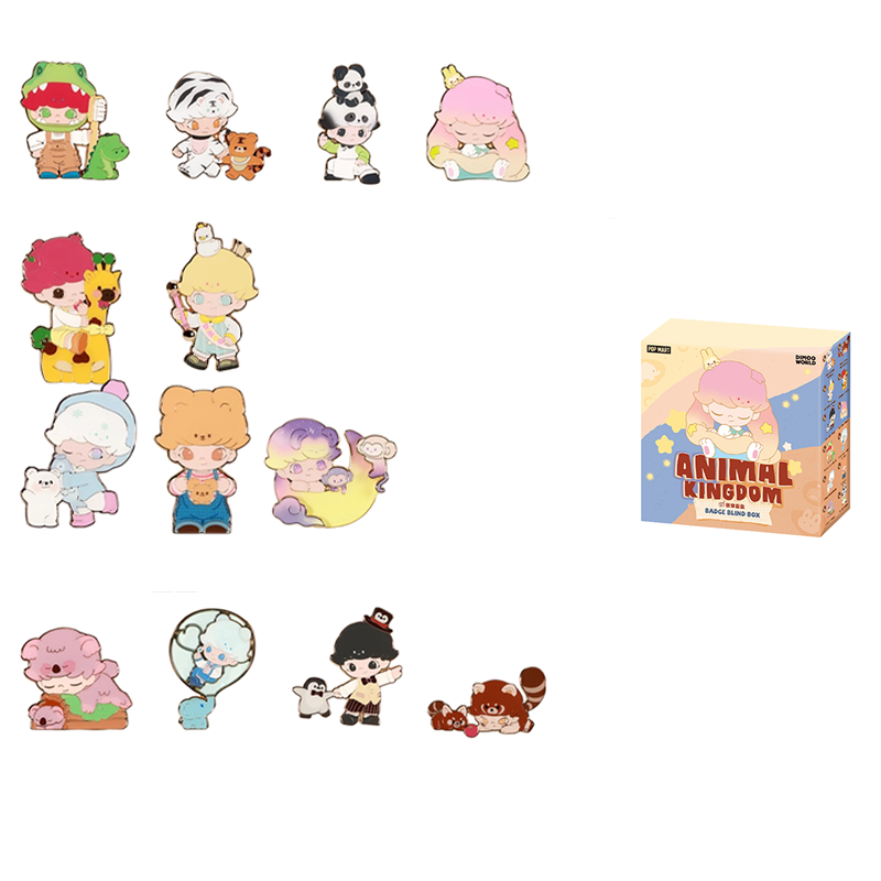 POP MART Dimoo Animal Kingdom Collection Badge Mystery Boxes Single Mystery Box/Whole Box 12 Pcs