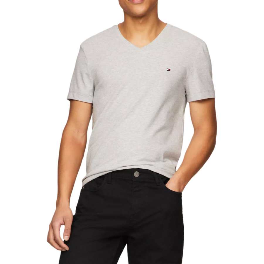 Tommy Hilfiger T Shirts Men's Gray Mixed Color V Neck