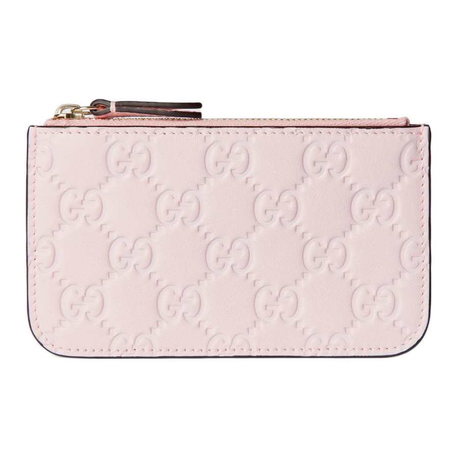 GUCCI GG Emblem Leather Key Pouch Women's Pink