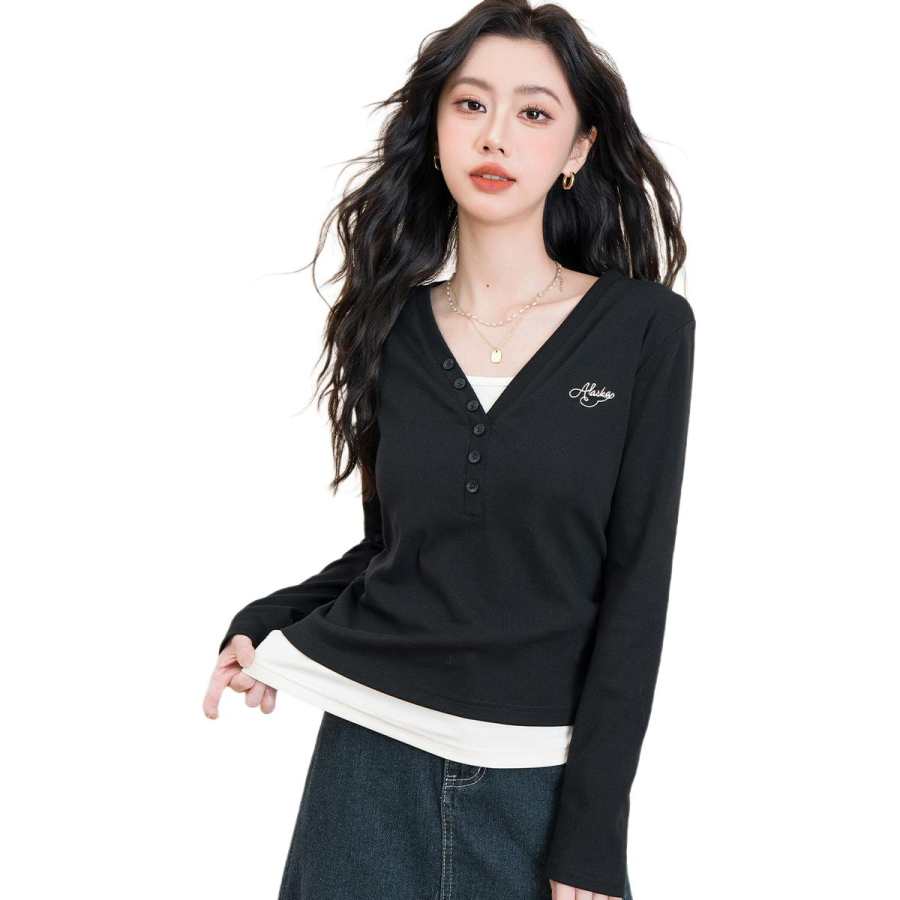 BALENO T Shirts Women's V Neck Mock Two Piece
