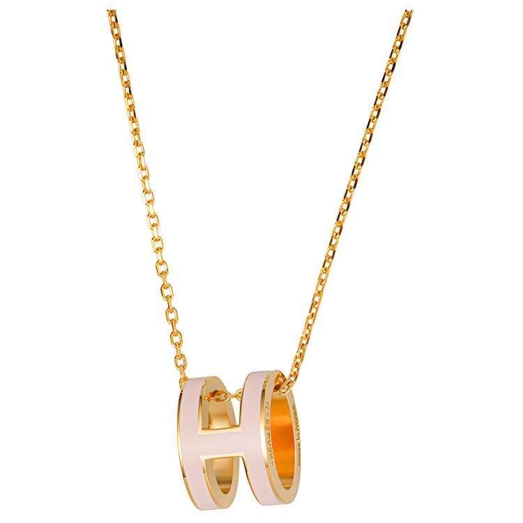 HERMES POP H Enamel Alloy Necklaces Women's Candy Pink