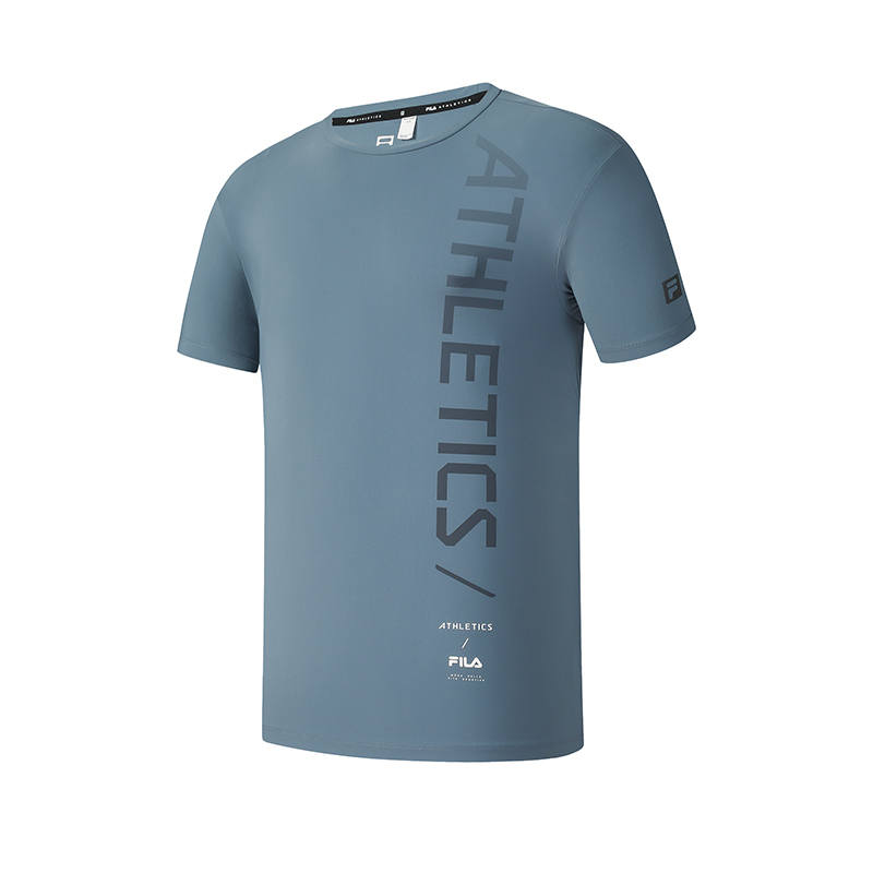 FILA Fitness T Shirts Men's Azure Blue BU Crew Neck Moderate Straight Fit