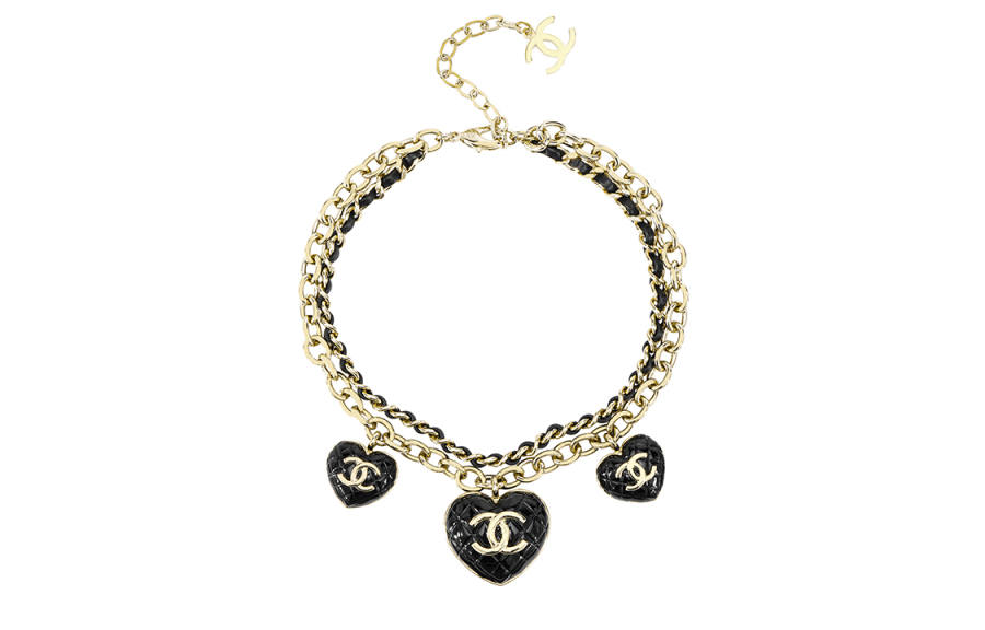 CHANEL Double C Metal And Lambskin Necklaces Women's Black