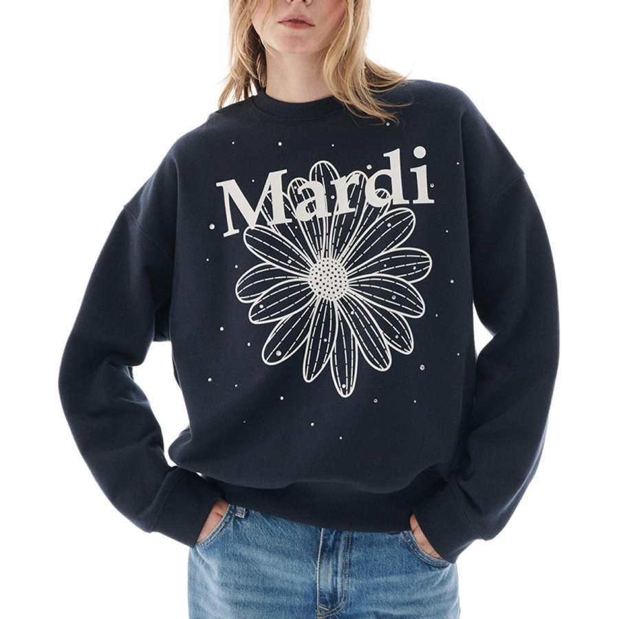 MARDI MERCREDI 24 Christmas Collection Sweatshirt Long, Korean Style Women's Marine Blue/White