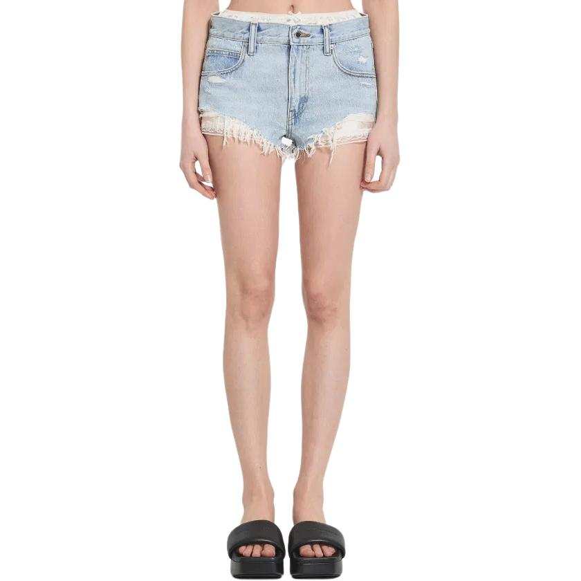 Alexander Wang Pre Styled Cutoff Short W/ Silk Boxer Worn Indigo