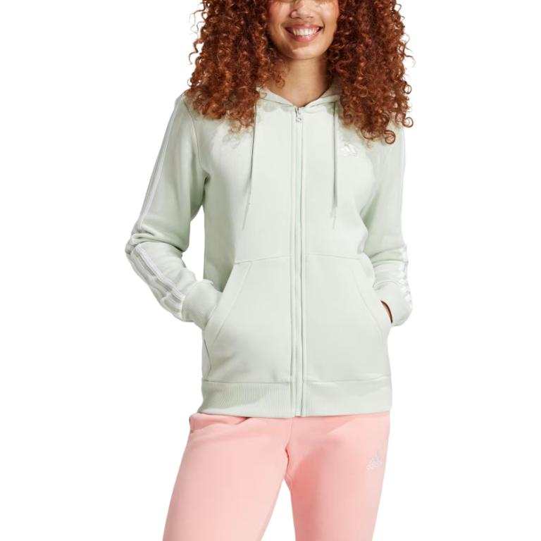 Adidas Adidas Essentials 3 Stripes Full Zip Fleece Hoodie Linen Green