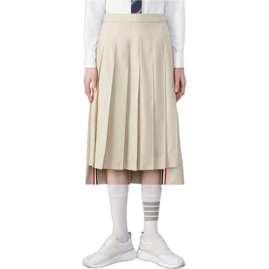 THOM BROWNE RWB Tab High Low Hem Pleated Midi Skirt