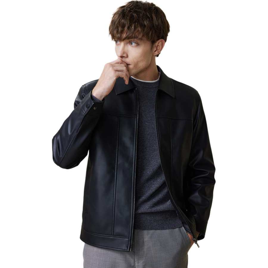 Hodo Hodo Leather Jacket Men's Black