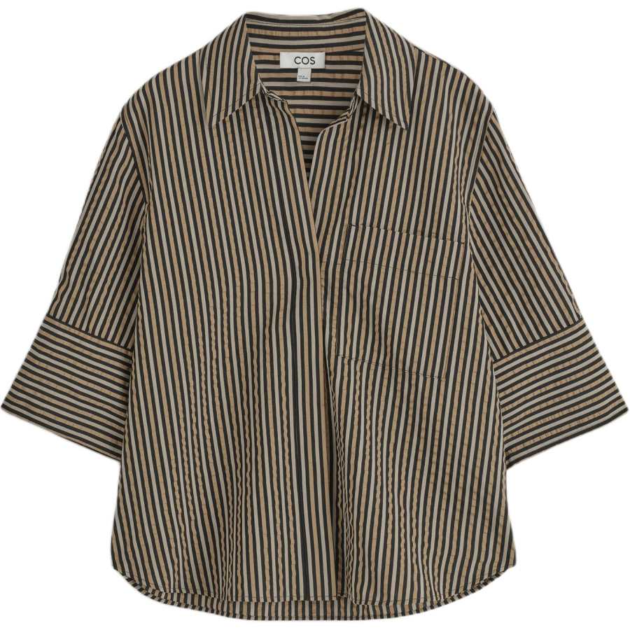 COS Shirts Women's Brown/Black/Stripes Lapel Moderate