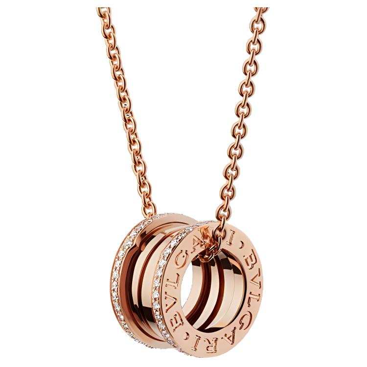 BVLGARI B.Zero1 Series Diamond Necklaces Unisex Rose Gold