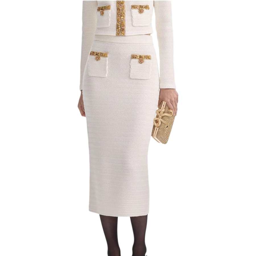 Self-portrait Self portrait Knit Long Skirt Women's Ivory White