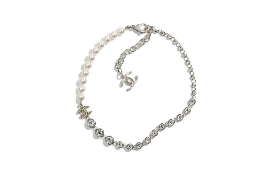 CHANEL Double C Rhinestone, Pearl, Metal, Glass, Crystal Necklaces Women's Silver