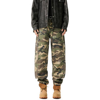 TIRED Trendy Vintage Streetwear Patch Ripped Knife Cut Loose Fit Elastic Cuff Thickened And Fleece Lined Casual
