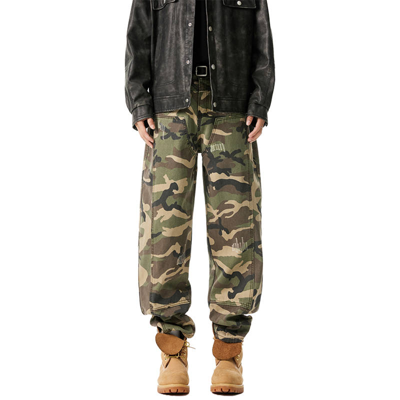 TIRED Trendy Vintage Streetwear Patch Ripped Knife Cut Loose Fit Elastic Cuff Thickened And Fleece Lined Casual