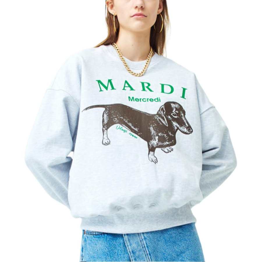 MARDI MERCREDI Dachshund Puppy Mardi Sweatshirt Korean Style Women's Gray