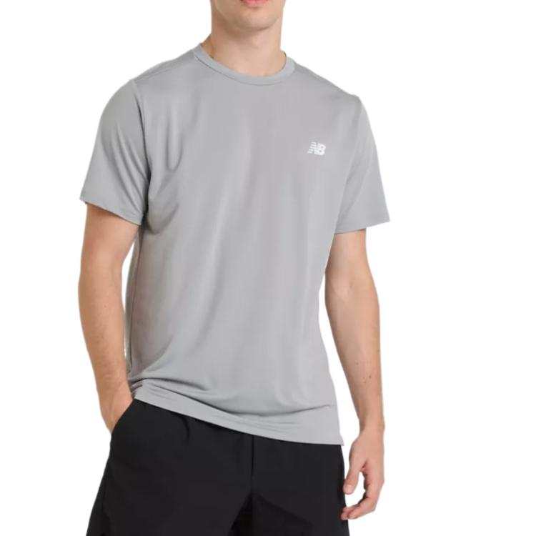 New Balance New Balance T Shirts Men's Gray Crew Neck Moderate Straight Fit