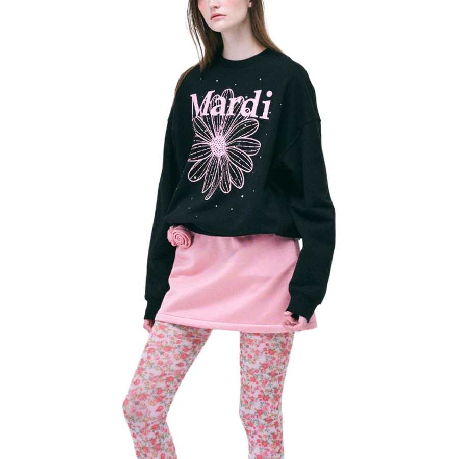 MARDI MERCREDI Sweatshirts Women's Black/Pink Crew Neck Moderate Regular