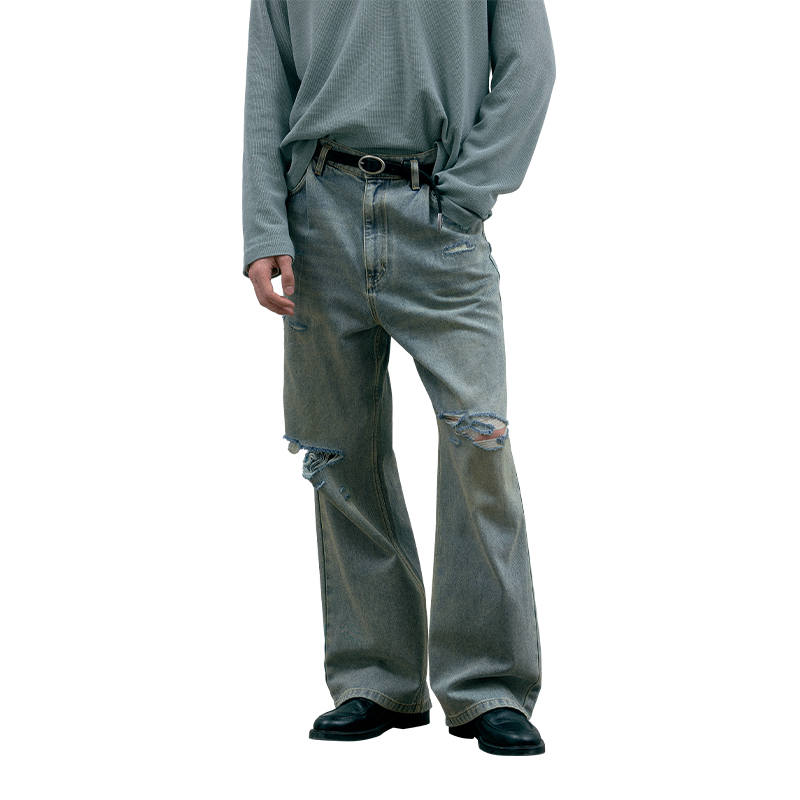 C2H4 C2H4 Jeans Unisex Washed Blue Moderate Straight Fit Pants