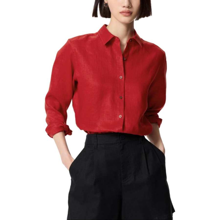 UNIQLO Shirts Women's Coral Red Lapel Thin