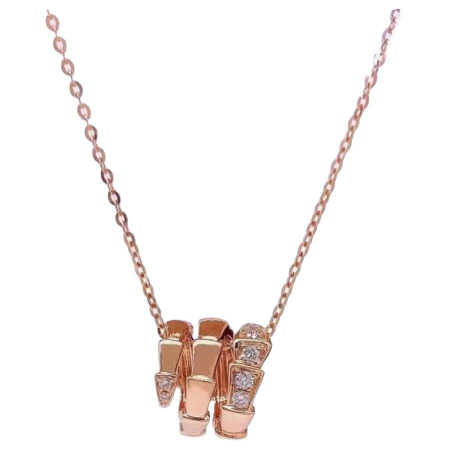 BVLGARI Pre Owned 18K Rose Gold Serpenti Diamond Necklace