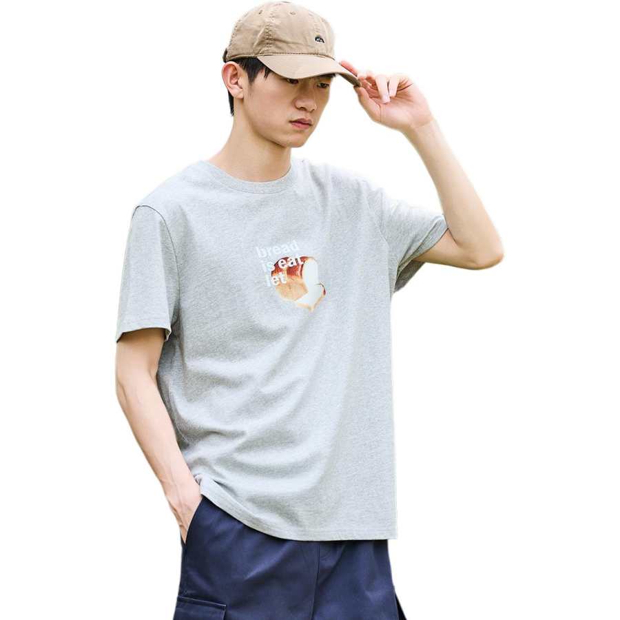 Tonlion T Shirts Men's Light Heather Gray Crew Neck Moderate