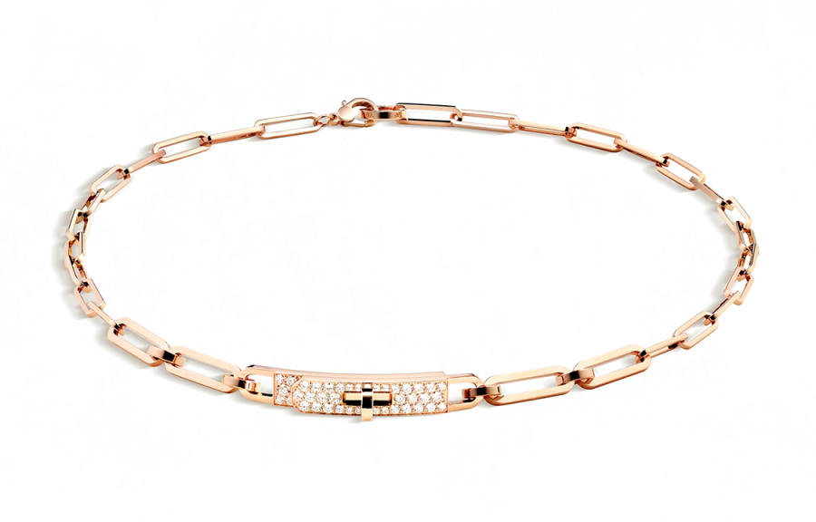 HERMES Diamond 18K Rose Gold Necklaces Women's Rose Gold