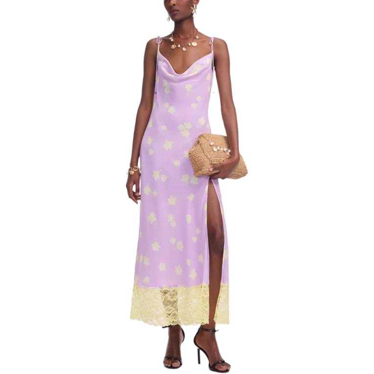 Self-portrait cowl-neck lace-trimmed midi dress