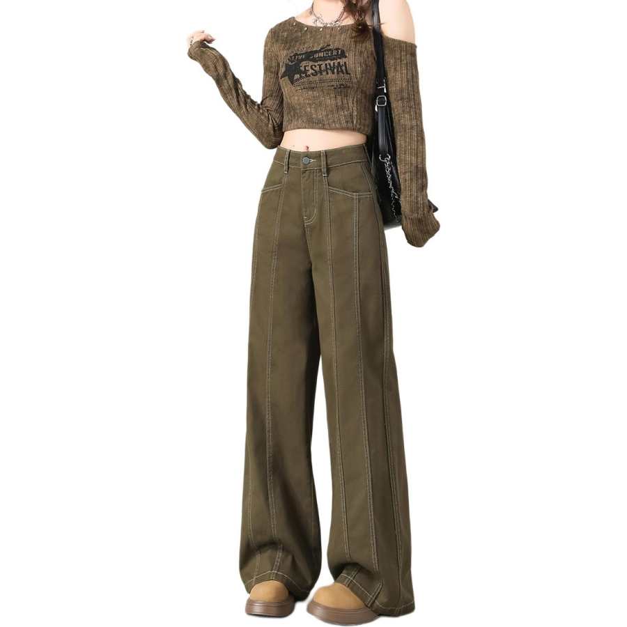 Tonlion Casual Pants Women's Moderate Wide Leg Pants