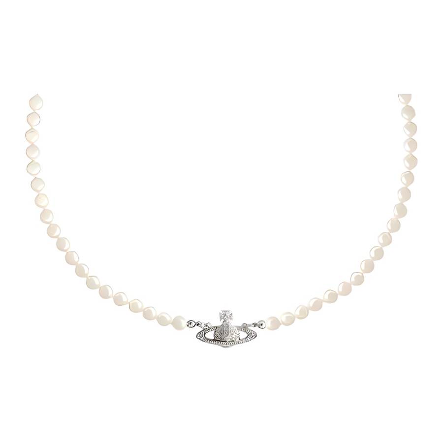 Vivienne Westwood Brass Crystal Faux Pearl Necklace Men's Silver
