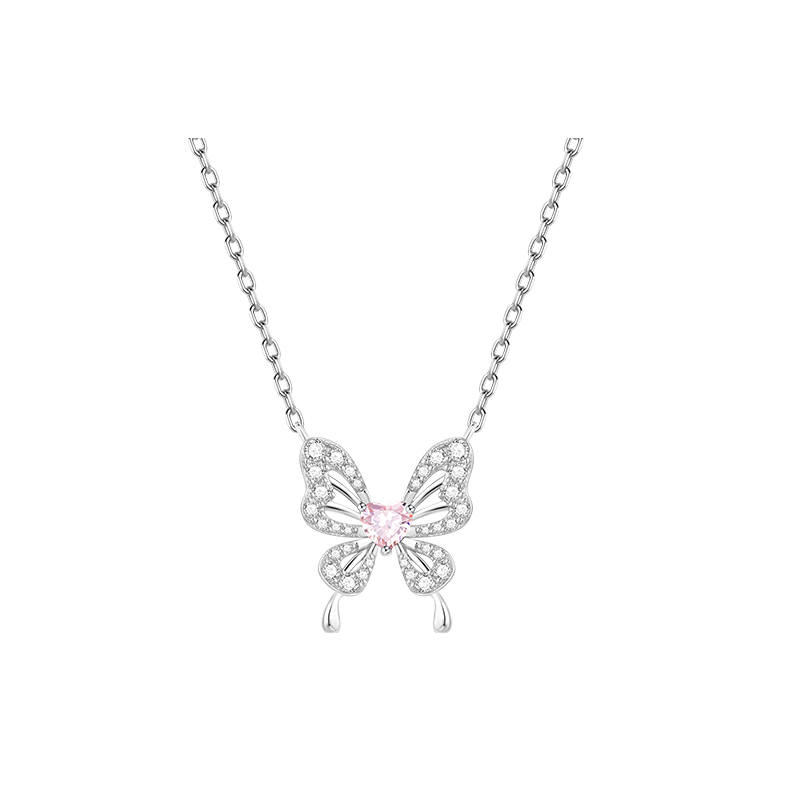 FANCI 925 Sterling Silver Synthetic Cubic Zirconia Necklace Girl Women's Pink Purple
