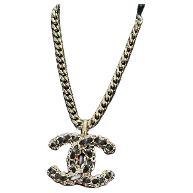 CHANEL Double C Metal, Lambskin Necklaces Women's Black