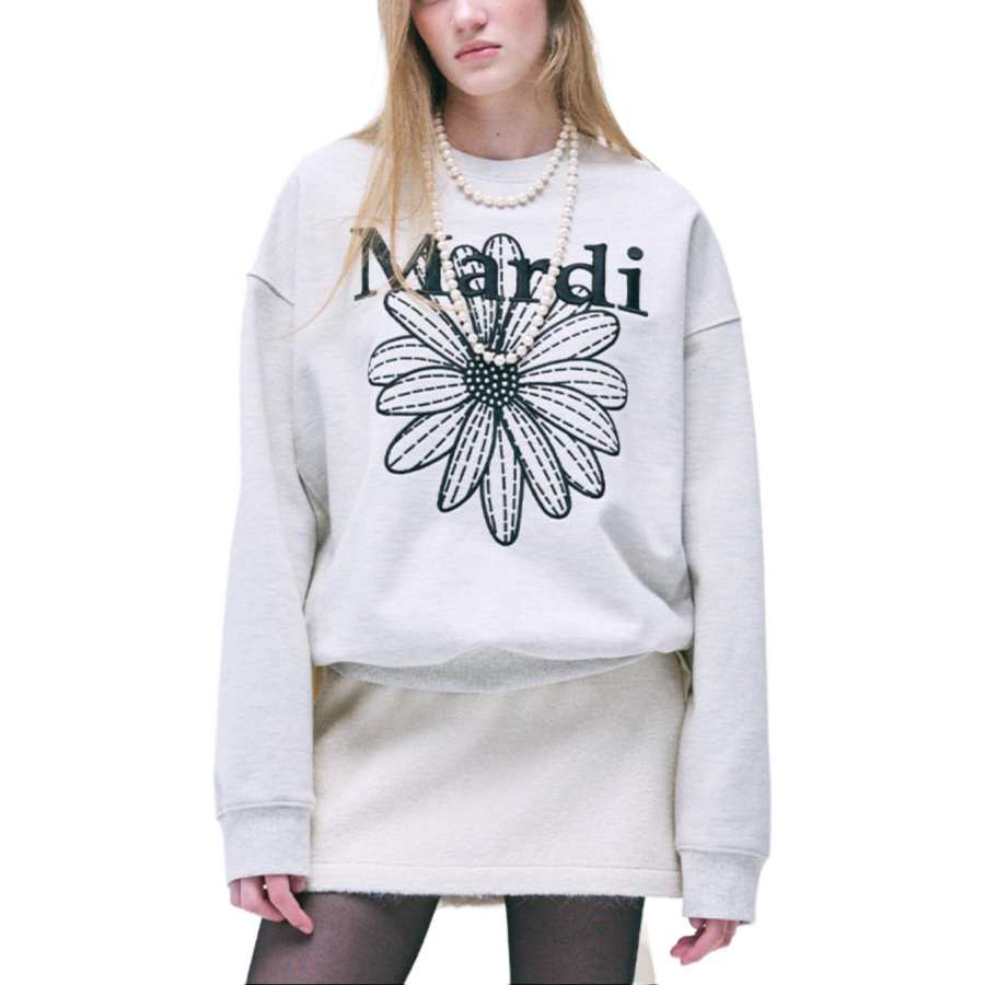 MARDI MERCREDI FW24 SWEATSHIRT FLOWERMARDI NEEDLEWORK_OATMEAL BLACK Sweatshirt Korean Style Women's Oats Black