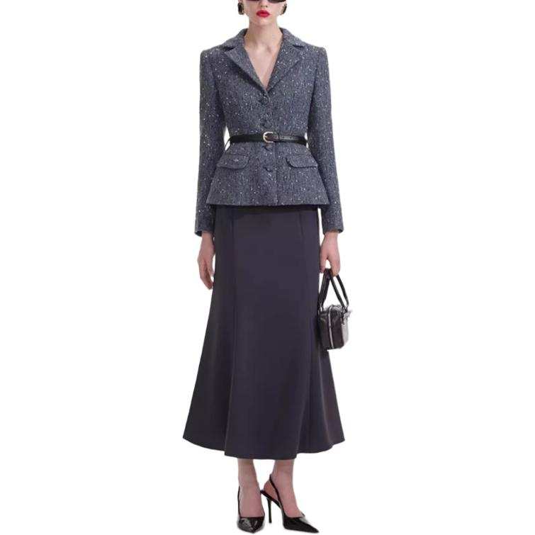 Self-portrait Self portrait Long Sleeved Dress Women's Blue Mixed Color