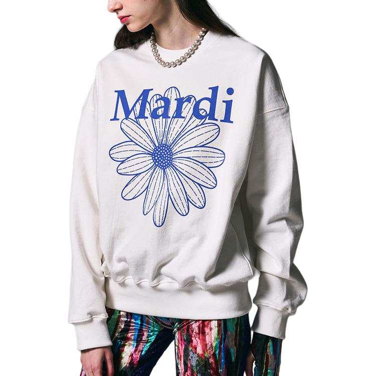 MARDI MERCREDI SS25 SWEATSHIRT FLOWERMARDI WHITE VIVIDBLUE Mardi Sweatshirt Korean Style Women's White/Blue