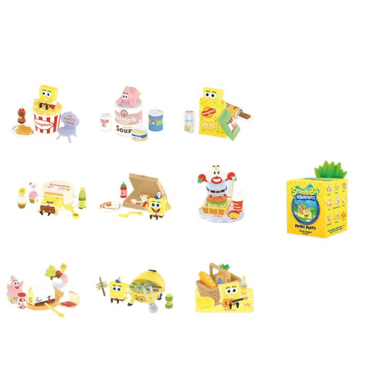 POP MART POP MART Picnic Party Collection SpongeBob Creative Mystery Boxes Single Mystery Box/Full Box 9 Pcs