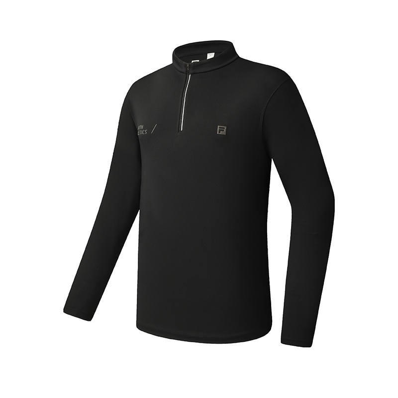 FILA T Shirts Men's Pitch Black Stand Collar Moderate Straight Fit
