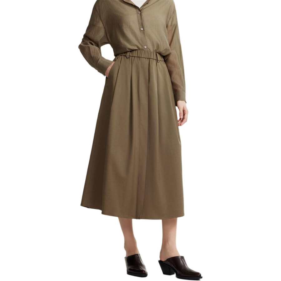 ELLE Casual Long Skirt Women's Khaki