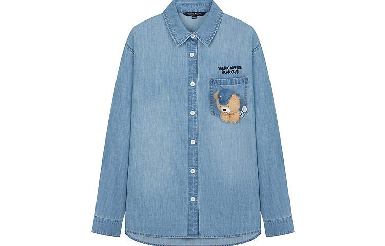 Teenie Weenie Shirts Women's Light Blue Lapel Moderate Denim
