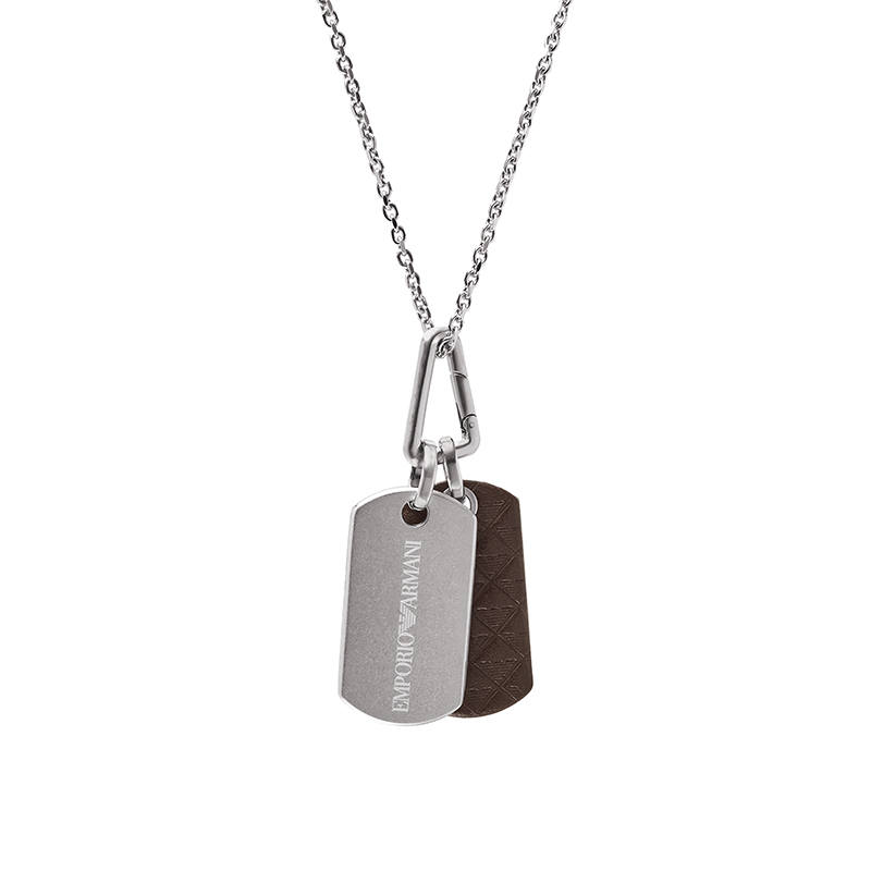 EMPORIO ARMANI Steel, Leather Necklaces Men's Silver