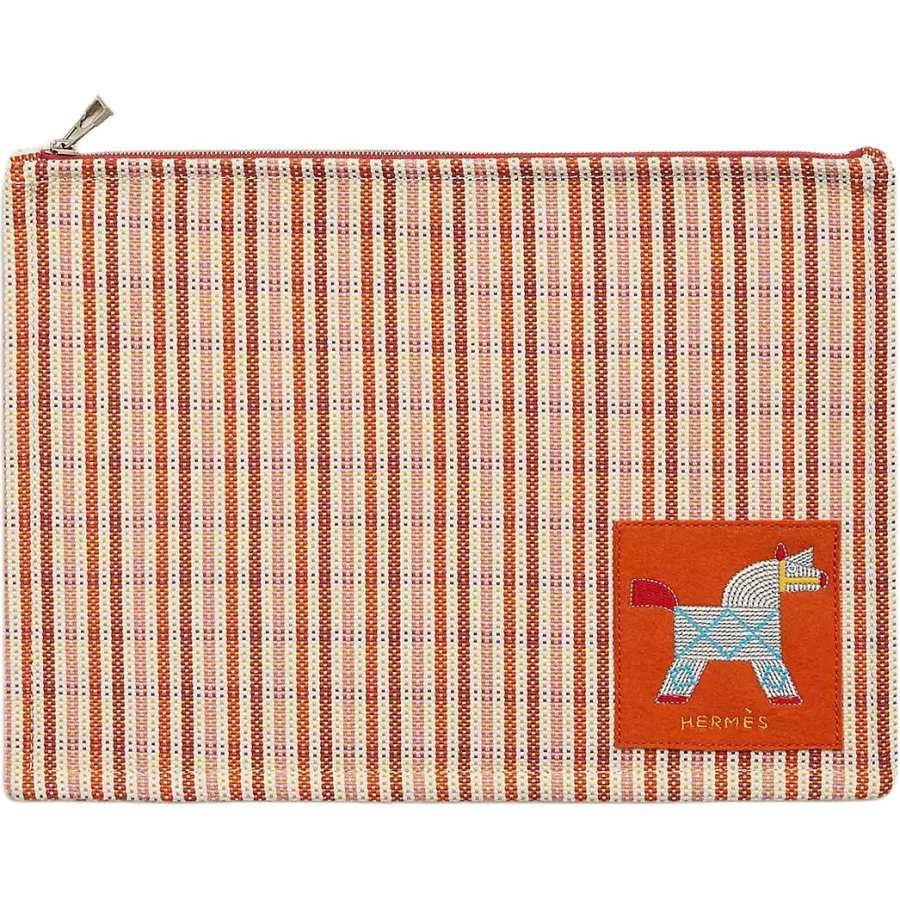HERMES Cotton Travel Storage Bag Tubas Women's Orange