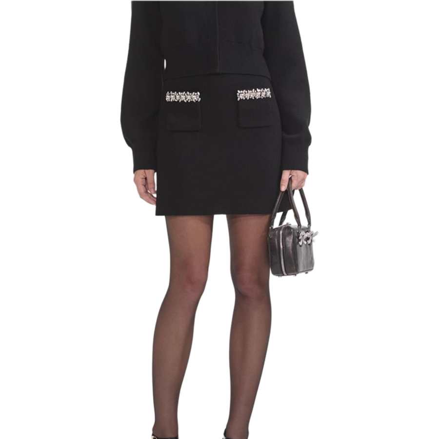Self-portrait Embellished Knitted Mini Skirt