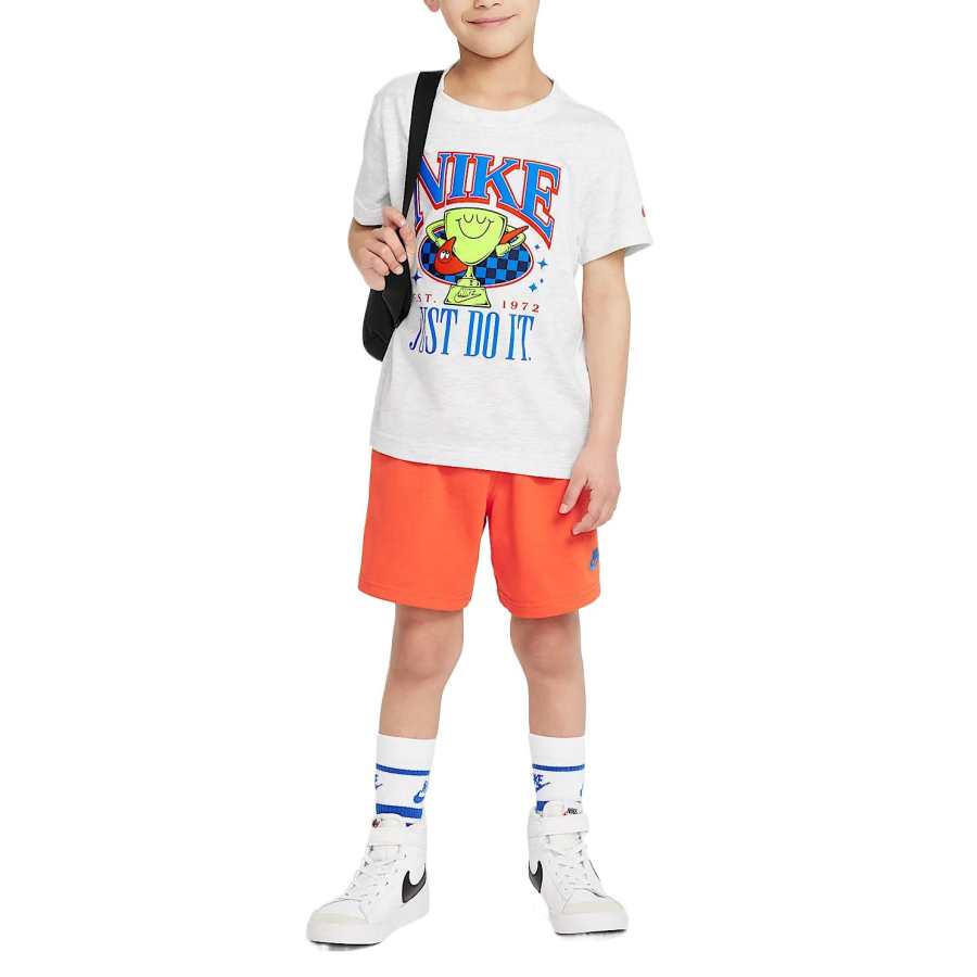 Nike Nike Casual Sportswear 1972 SS25 Set Gray Top+Red Bottom Children Aged 3 7 Years Old