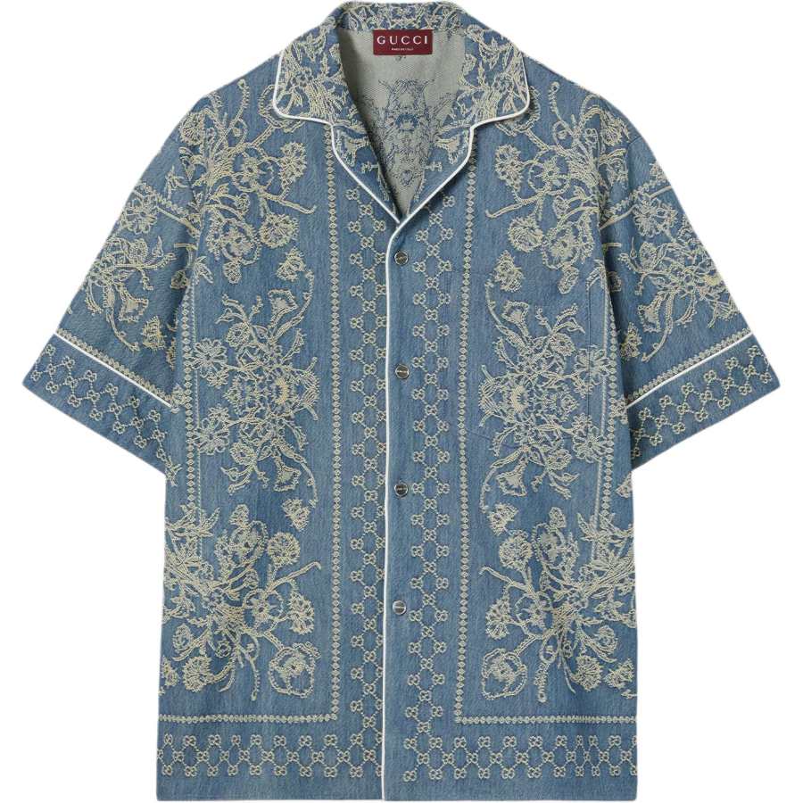 GUCCI Shirts Men's Blue Lapel Moderate Other