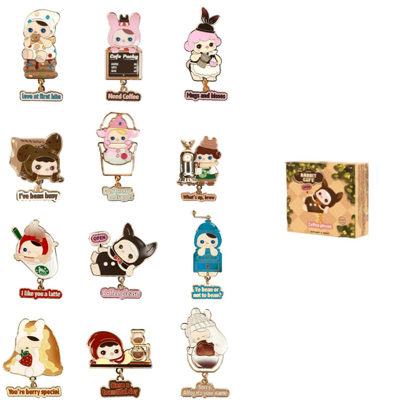 POP MART Pucky Elf Bunny Café Collection, Badge Mystery Boxes Single Mystery Box/Whole Box 12 Pcs
