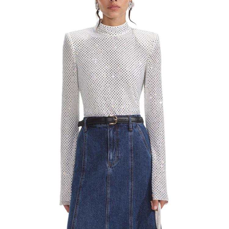Self-portrait Self portrait Rhinestone Fishnet Top